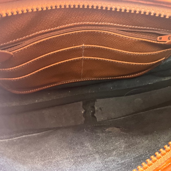 VTG 80s Dooney & Bourke Authentic Leather DB Fob Crescent Hobo Bag Black Tan OS - Picture 15 of 16